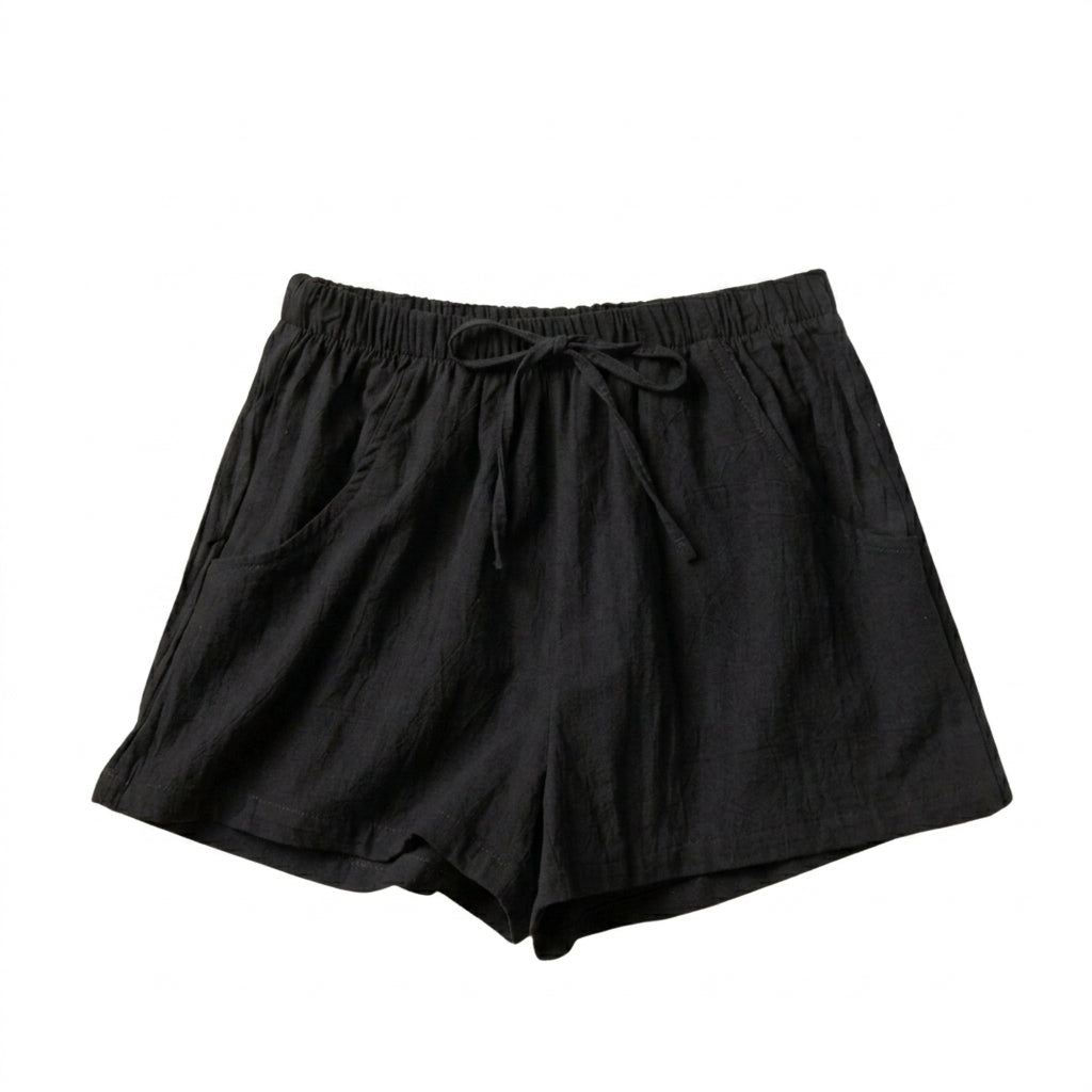 Damshorts med hög midja, dragsko och texturerad yta-Shorts for women-Fjallbarn