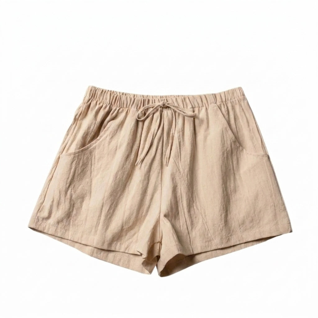 Damshorts med hög midja, dragsko och texturerad yta-Shorts for women-Fjallbarn