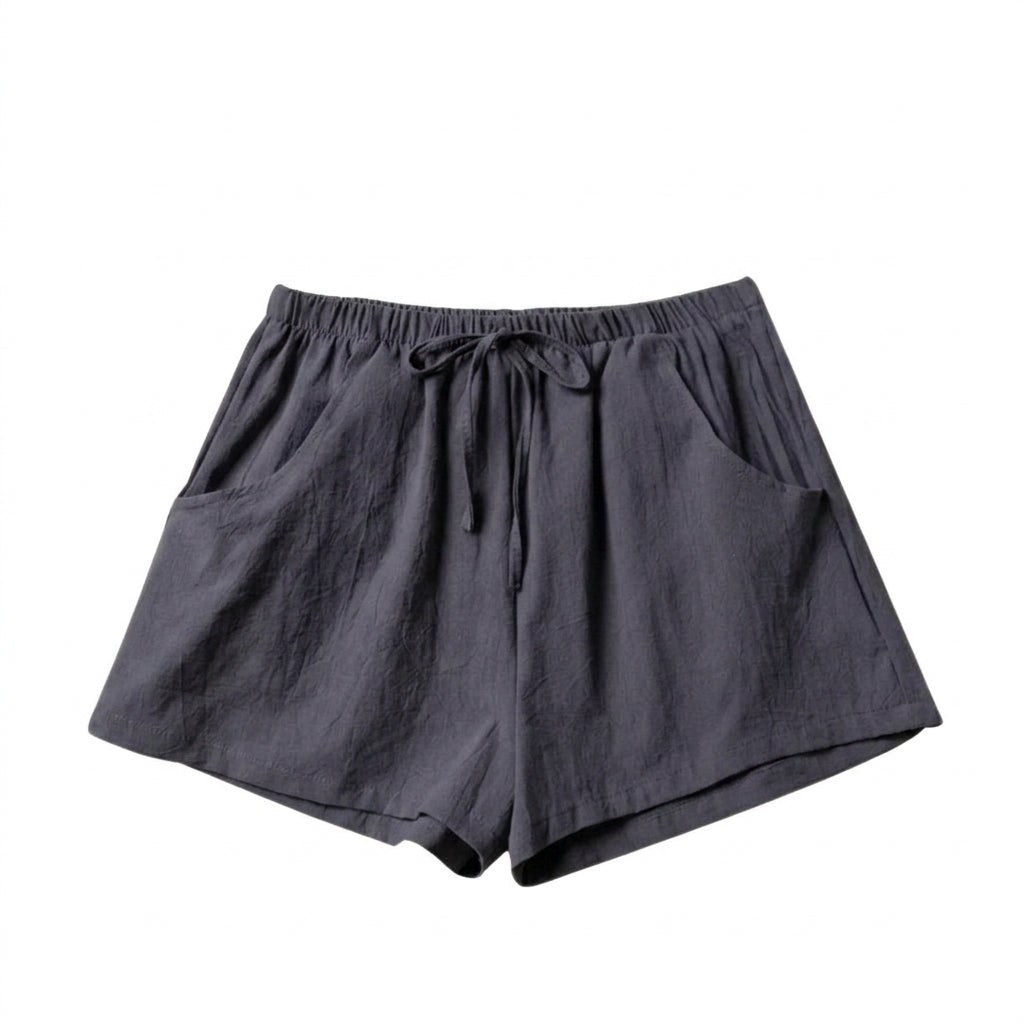 Damshorts med hög midja, dragsko och texturerad yta-Shorts for women-Fjallbarn