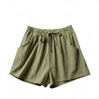 Damshorts med hög midja, dragsko och texturerad yta-Shorts for women-Fjallbarn