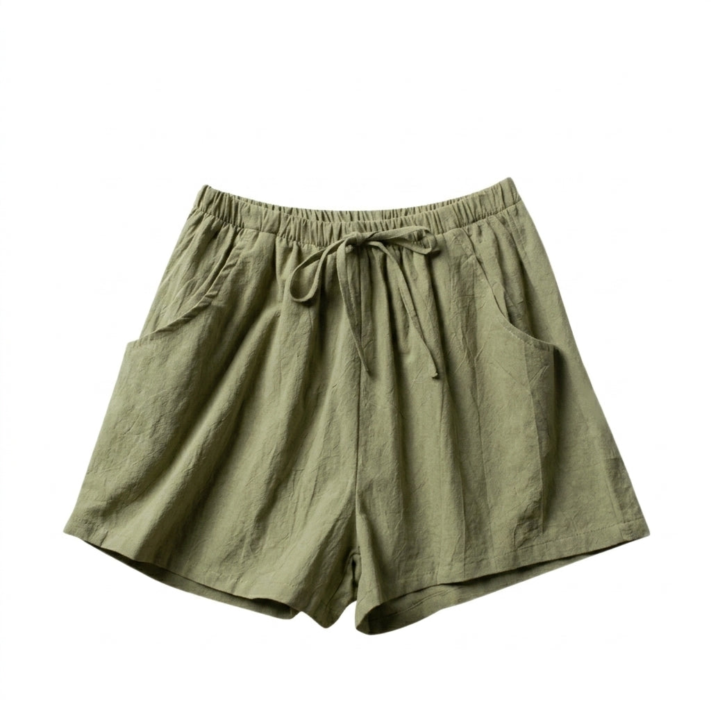 Damshorts med hög midja, dragsko och texturerad yta-Shorts for women-Fjallbarn