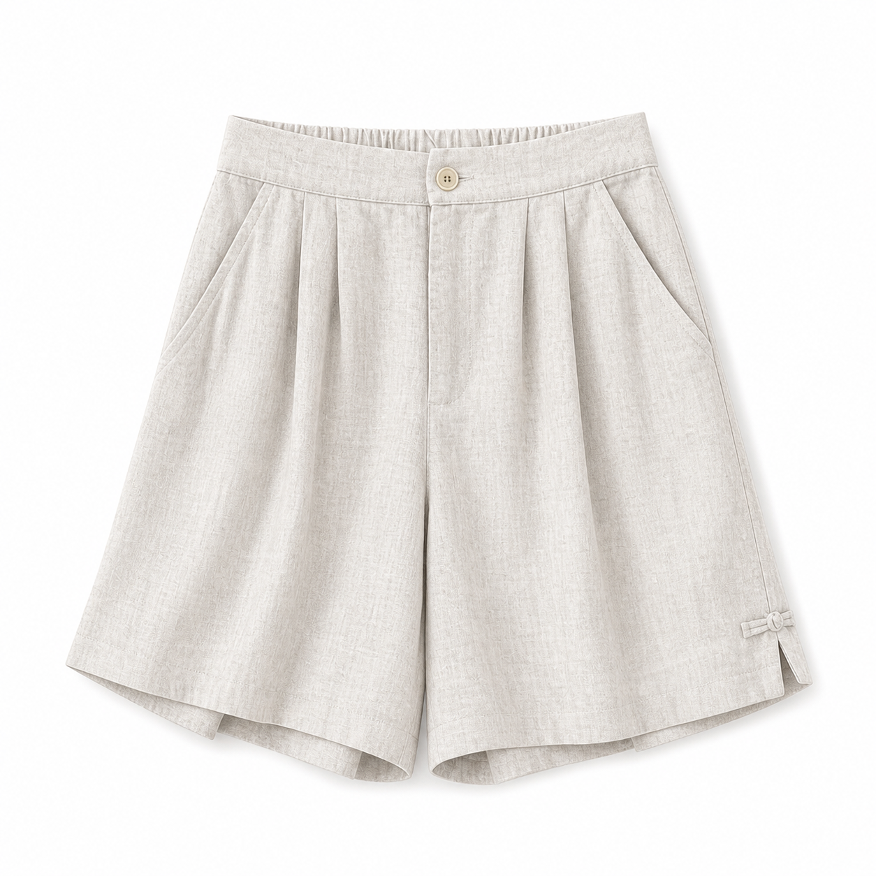 Damshorts med hög midja, knappstängning, veck och sidofickor-Shorts for women-Fjallbarn