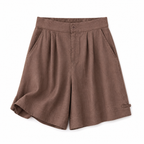 Damshorts med hög midja, knappstängning, veck och sidofickor-Shorts for women-Fjallbarn