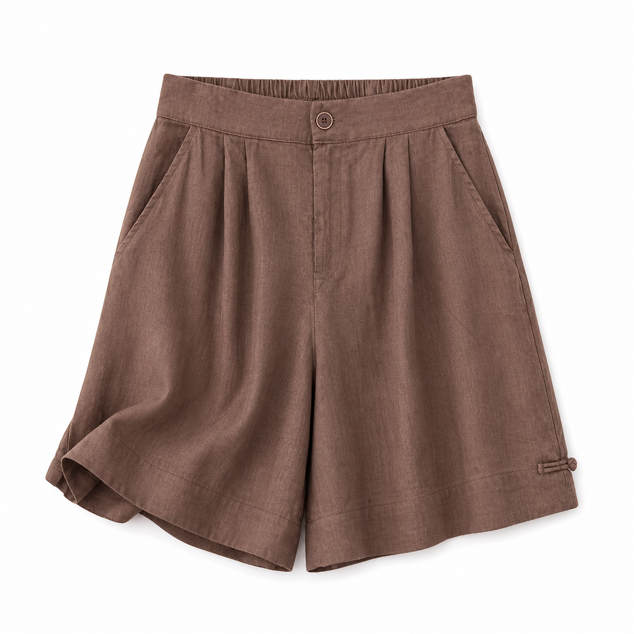 Damshorts med hög midja, knappstängning, veck och sidofickor-Shorts for women-Fjallbarn