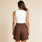 Damshorts med hög midja och elastisk bakmidja med knappstängning-Shorts for women-Fjallbarn