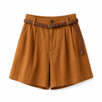 Damshorts med hög midja, veck, bälteshällor och sidofickor-Shorts for women-Fjallbarn