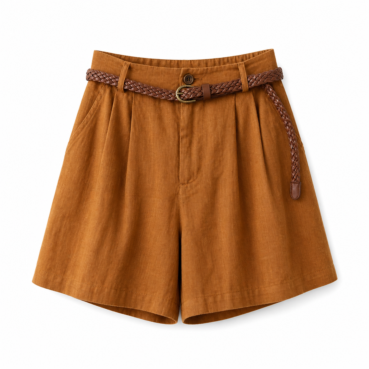 Damshorts med hög midja, veck, bälteshällor och sidofickor-Shorts for women-Fjallbarn