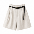 Damshorts med hög midja, veck, bälteshällor och sidofickor-Shorts for women-Fjallbarn