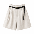 Damshorts med hög midja, veck, bälteshällor och sidofickor-Shorts for women-Fjallbarn
