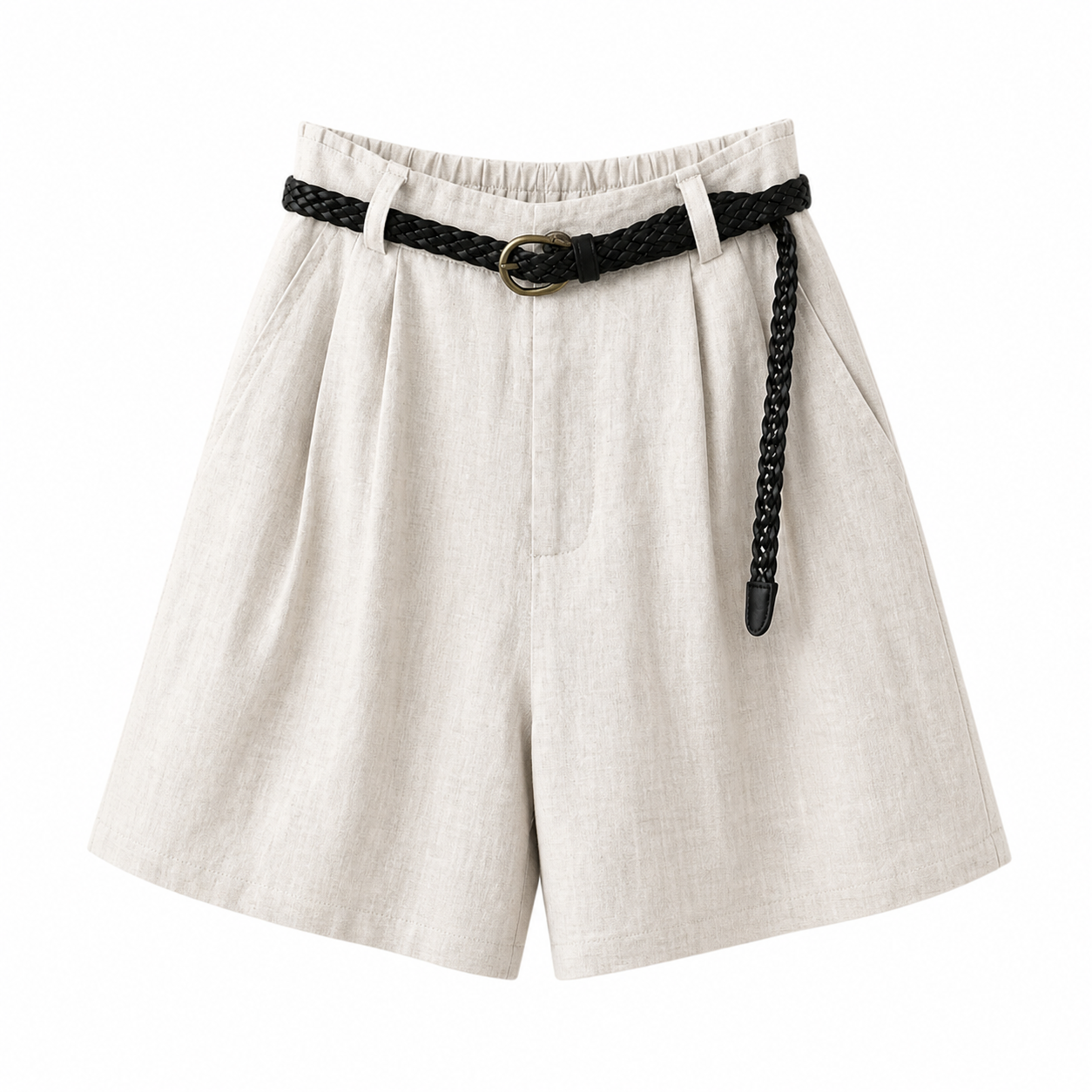 Damshorts med hög midja, veck, bälteshällor och sidofickor-Shorts for women-Fjallbarn