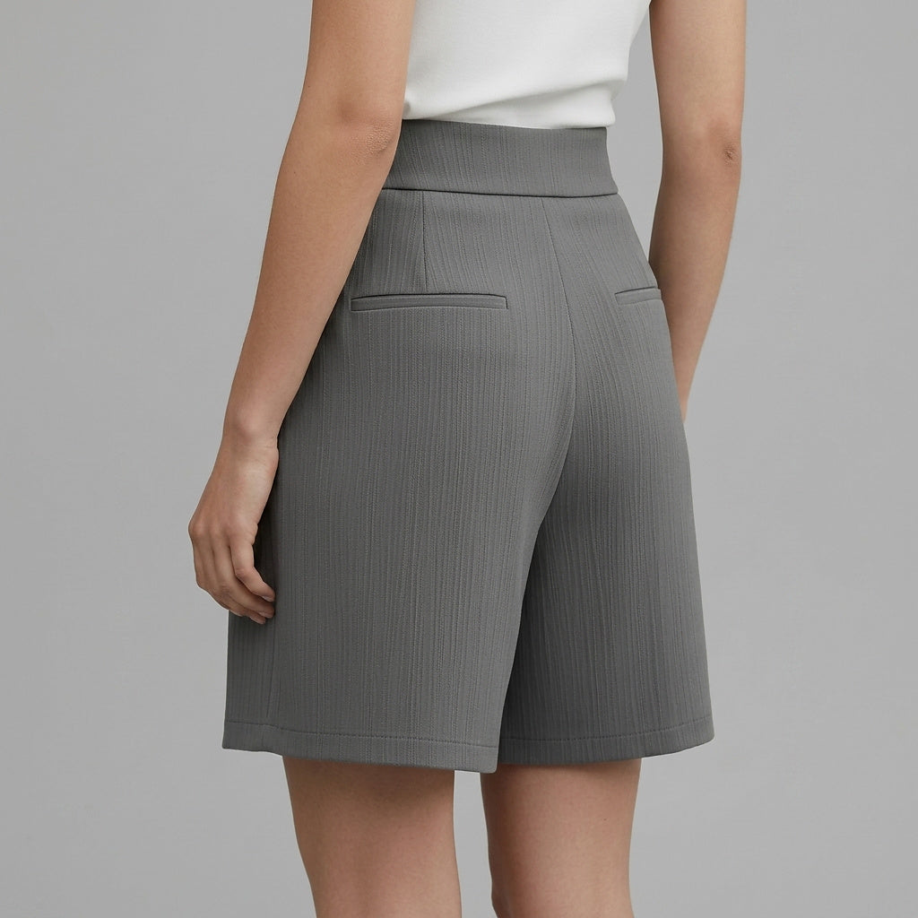 Damshorts med hög midja vida ben veckad front och dubbla knappar-Shorts for women-Fjallbarn