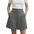 Damshorts med hög midja vida ben veckad front och dubbla knappar-Shorts for women-Fjallbarn