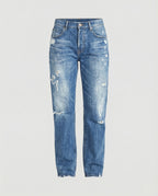 Damsjeans med rak passform och medelhög midja, slitna-Pants for Women-Fjallbarn