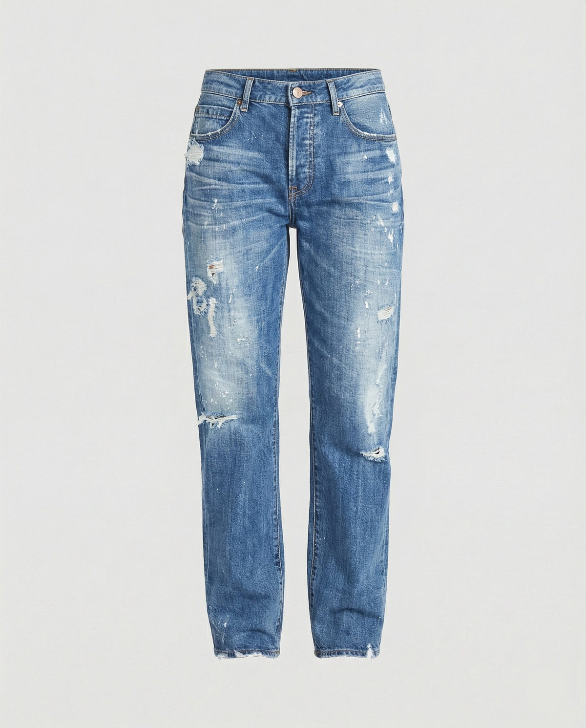Damsjeans med rak passform och medelhög midja, slitna-Pants for Women-Fjallbarn