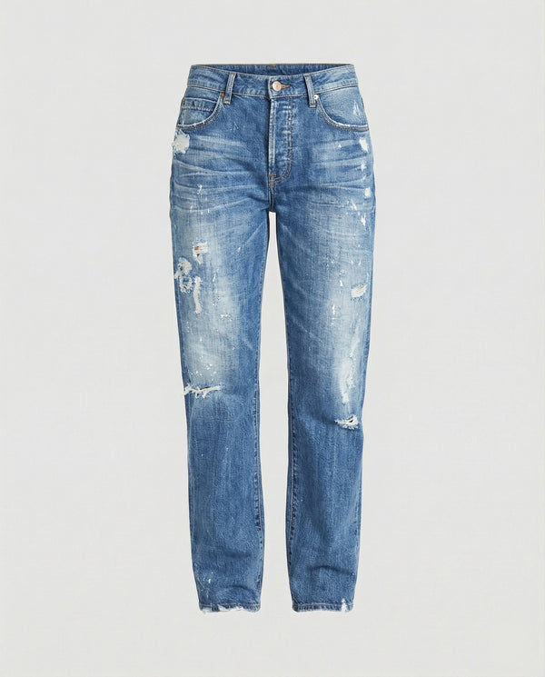 Damsjeans med rak passform och medelhög midja, slitna-Pants for Women-Fjallbarn
