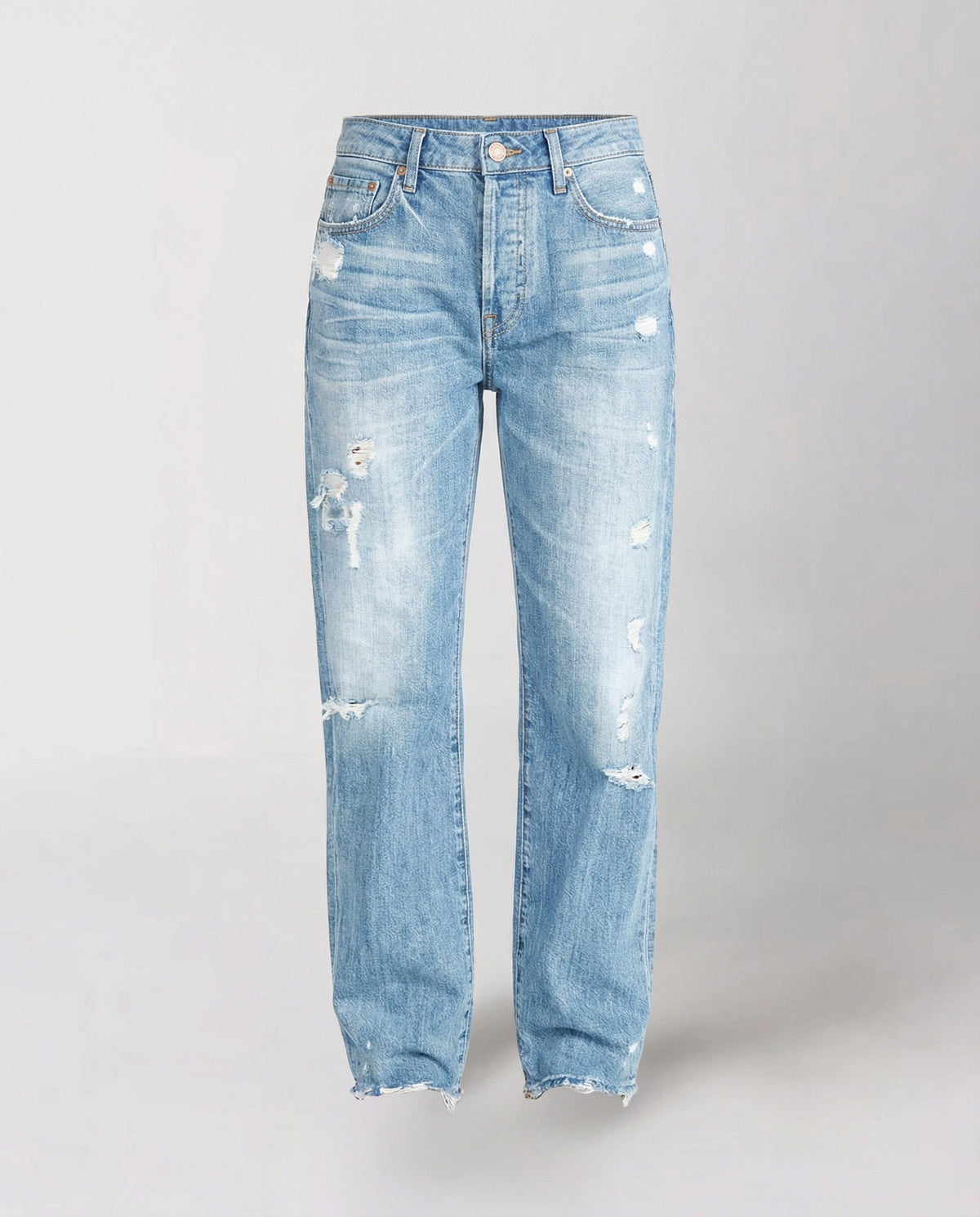 Damsjeans med rak passform och medelhög midja, slitna-Pants for Women-Fjallbarn