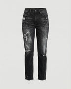 Damsjeans med rak passform och medelhög midja, slitna-Pants for Women-Fjallbarn