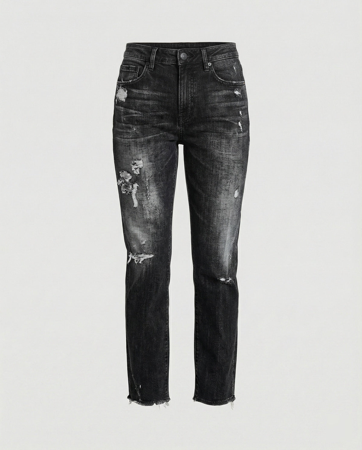 Damsjeans med rak passform och medelhög midja, slitna-Pants for Women-Fjallbarn