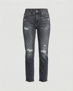 Damsjeans med rak passform och medelhög midja, slitna-Pants for Women-Fjallbarn