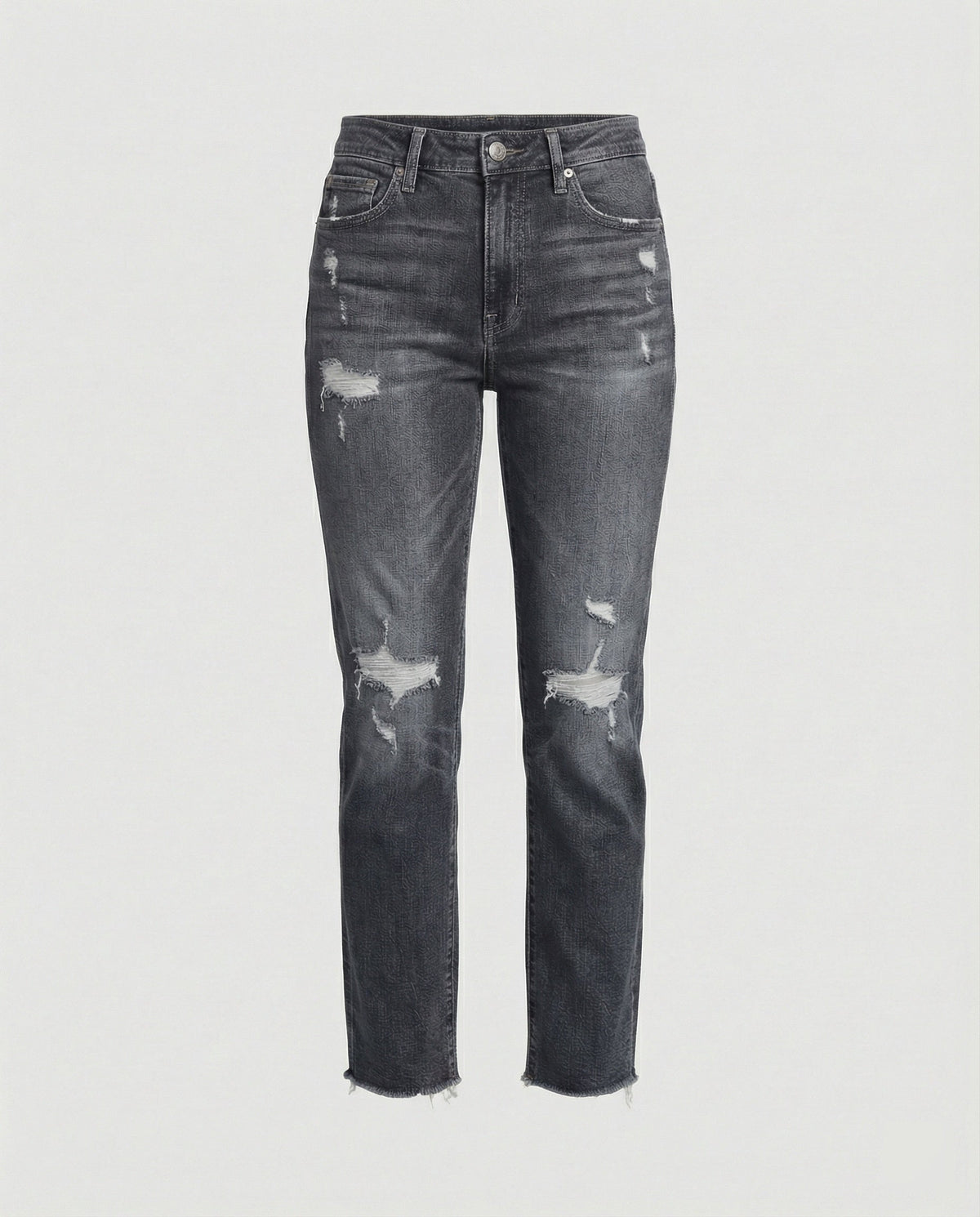 Damsjeans med rak passform och medelhög midja, slitna-Pants for Women-Fjallbarn