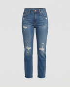 Damsjeans med rak passform och medelhög midja, slitna-Pants for Women-Fjallbarn