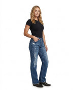 Damsjeans med rak passform och medelhög midja, slitna-Pants for Women-Fjallbarn