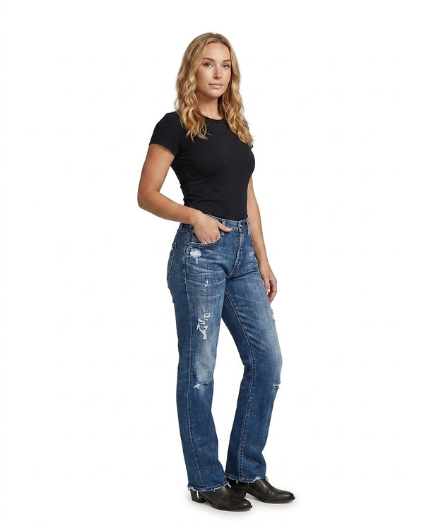 Damsjeans med rak passform och medelhög midja, slitna-Pants for Women-Fjallbarn