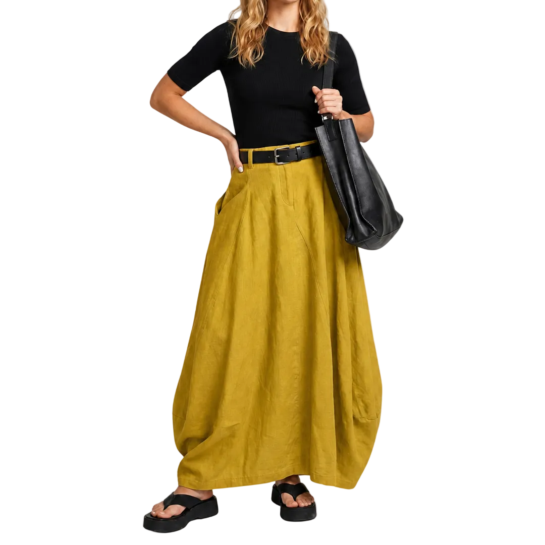 Damskjol i maxilängd med hög midja, bälteshällor och sidofickor-Skirt for women-Fjallbarn