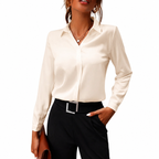 Damskjorta med lång ärm, krage och dold knappstängning-Shirts for women-Fjallbarn