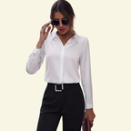 Damskjorta med lång ärm, krage och dold knappstängning-Shirts for women-Fjallbarn