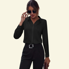 Damskjorta med lång ärm, krage och dold knappstängning-Shirts for women-Fjallbarn