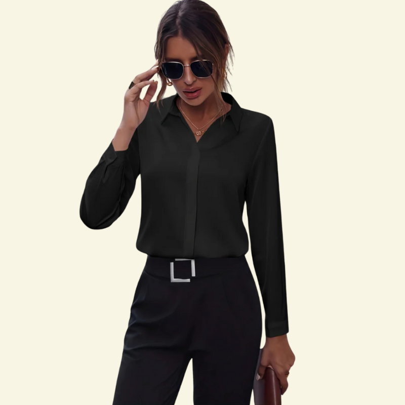 Damskjorta med lång ärm, krage och dold knappstängning-Shirts for women-Fjallbarn