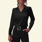 Damskjorta med lång ärm, krage och dold knappstängning-Shirts for women-Fjallbarn