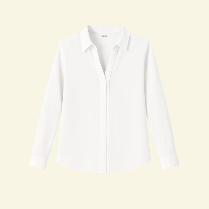 Damskjorta med lång ärm, krage och dold knappstängning-Shirts for women-Fjallbarn