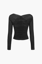 Damtopp i skir mesh med draperad framsida och långa ärmar-Tops for women-Fjallbarn