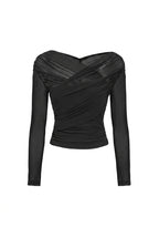Damtopp i skir mesh med draperad framsida och långa ärmar-Tops for women-Fjallbarn