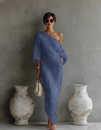 Enaxlad asymmetrisk maxiklänning för dam-Maxi Dress-Fjallbarn