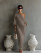 Enaxlad asymmetrisk maxiklänning för dam-Maxi Dress-Fjallbarn