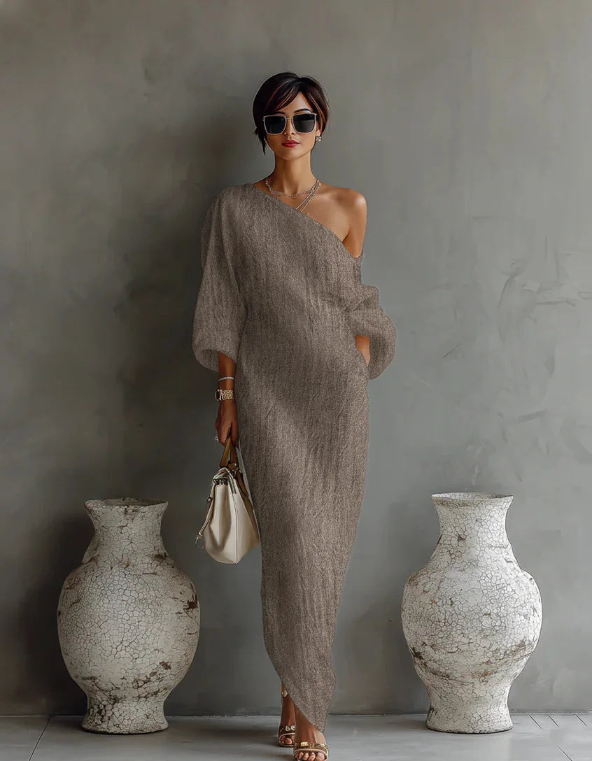 Enaxlad asymmetrisk maxiklänning för dam-Maxi Dress-Fjallbarn