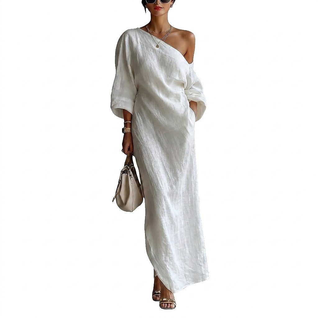 Enaxlad asymmetrisk maxiklänning för dam-Maxi Dress-Fjallbarn
