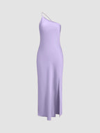 Enaxlad maxiklänning i satin med slits för dam-Maxi Dress-Fjallbarn