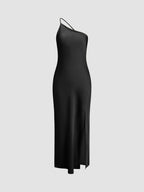 Enaxlad maxiklänning i satin med slits för dam-Maxi Dress-Fjallbarn