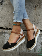 Espadrille-kilklackssandaler för dam med ankelrem-Footwear for women-Fjallbarn