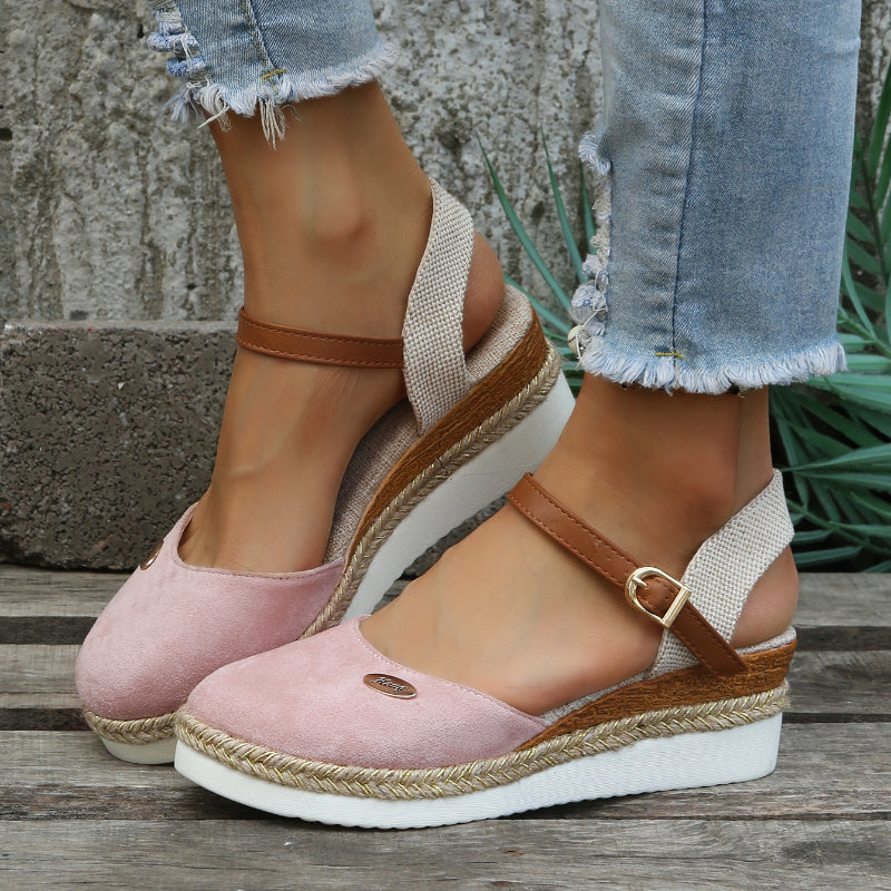 Espadrille-kilklackssandaler för dam med ankelrem-Footwear for women-Fjallbarn