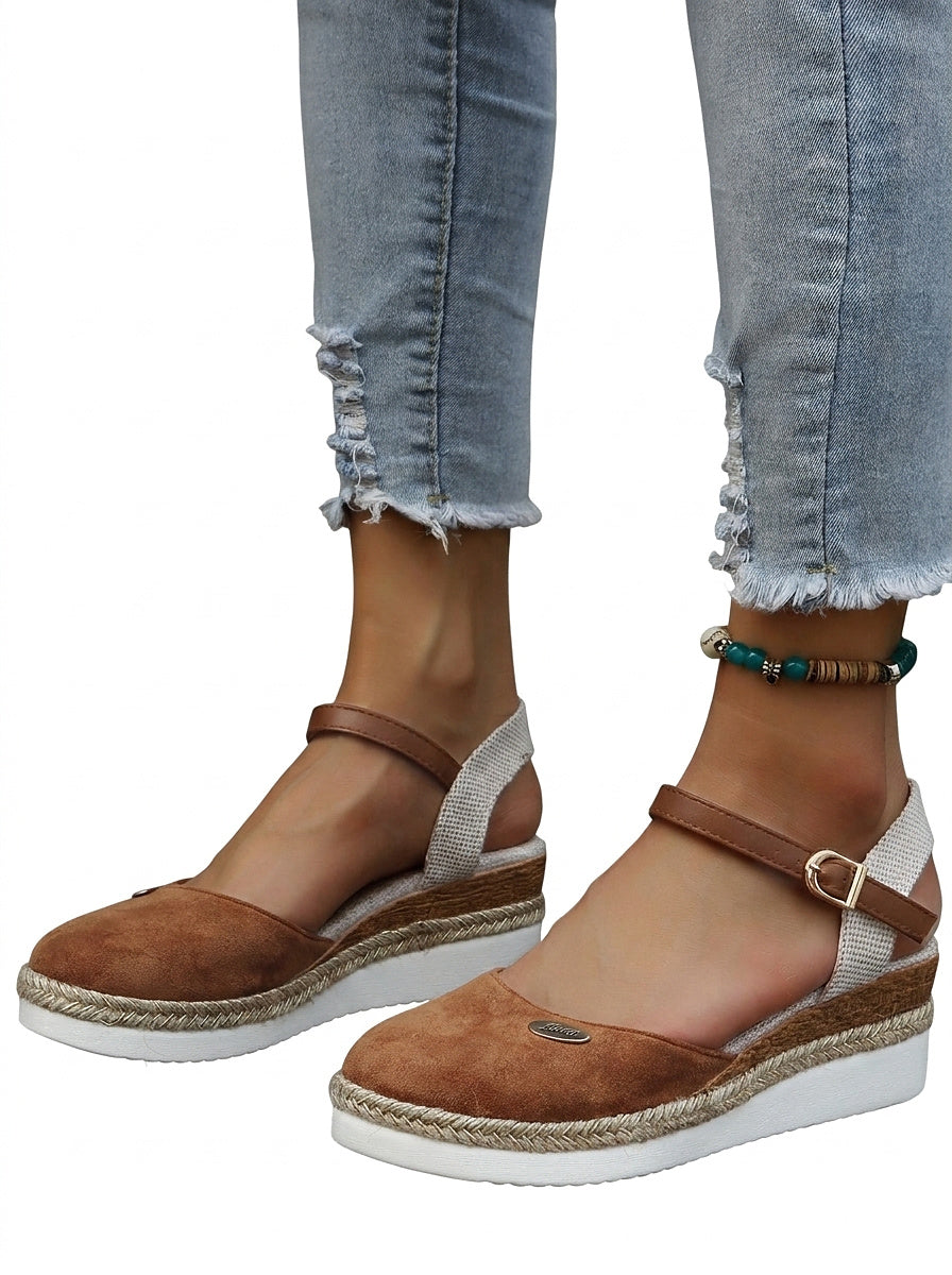 Espadrille-kilklackssandaler för dam med ankelrem-Footwear for women-Fjallbarn