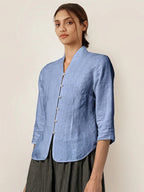 Figursydd linneskjorta med kinakrage för dam-Shirts for women-Fjallbarn