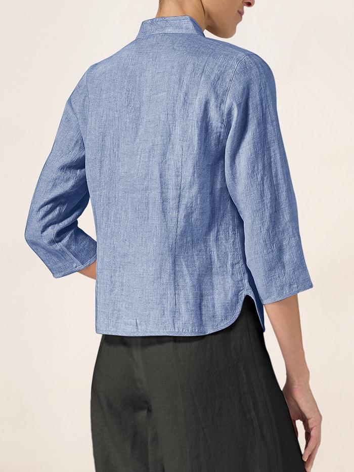 Figursydd linneskjorta med kinakrage för dam-Shirts for women-Fjallbarn