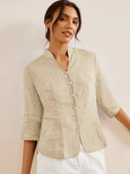 Figursydd linneskjorta med kinakrage för dam-Shirts for women-Fjallbarn