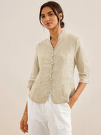 Figursydd linneskjorta med kinakrage för dam-Shirts for women-Fjallbarn