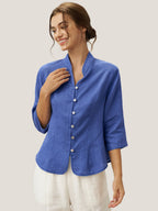 Figursydd linneskjorta med kinakrage för dam-Shirts for women-Fjallbarn